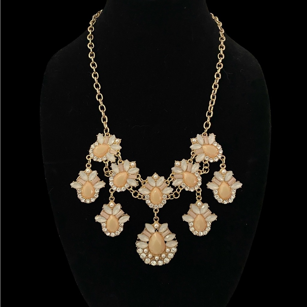 INC Gold-Tone - Soft Peach & White Rhinestone Statement Necklace